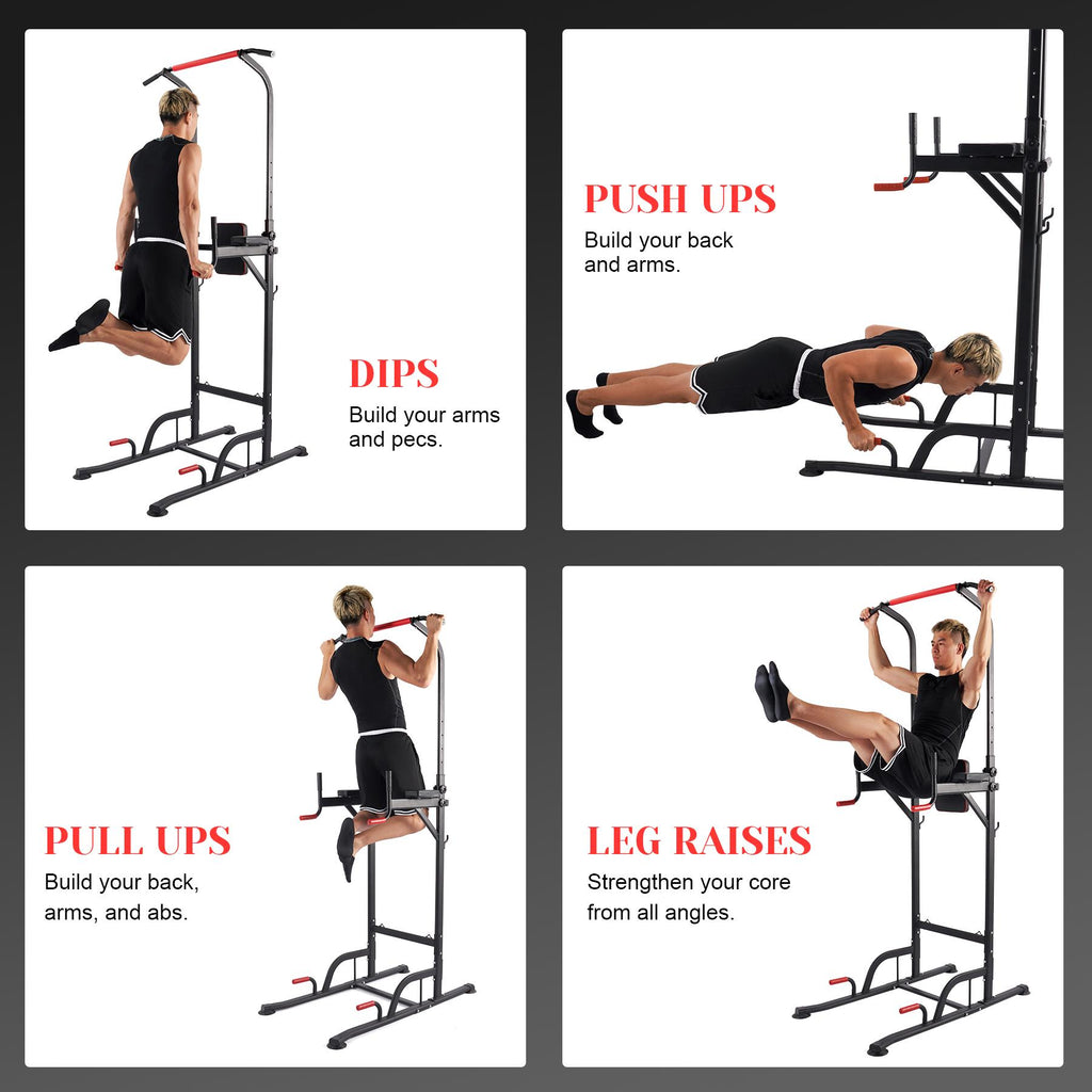 Power Tower Pull Up Bar Dip Station Adjustable Height Home Gym Fitness Equipment