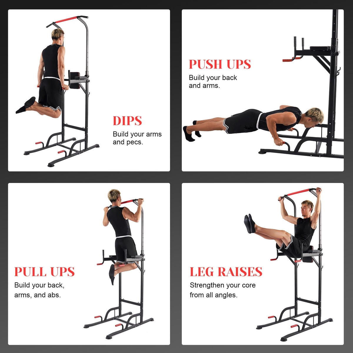 Power Tower Pull Up Bar Dip Station Adjustable Height Home Gym Fitness Equipment