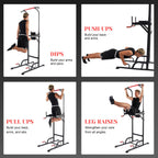 Power Tower Pull Up Bar Dip Station Adjustable Height Home Gym Workout Equipment