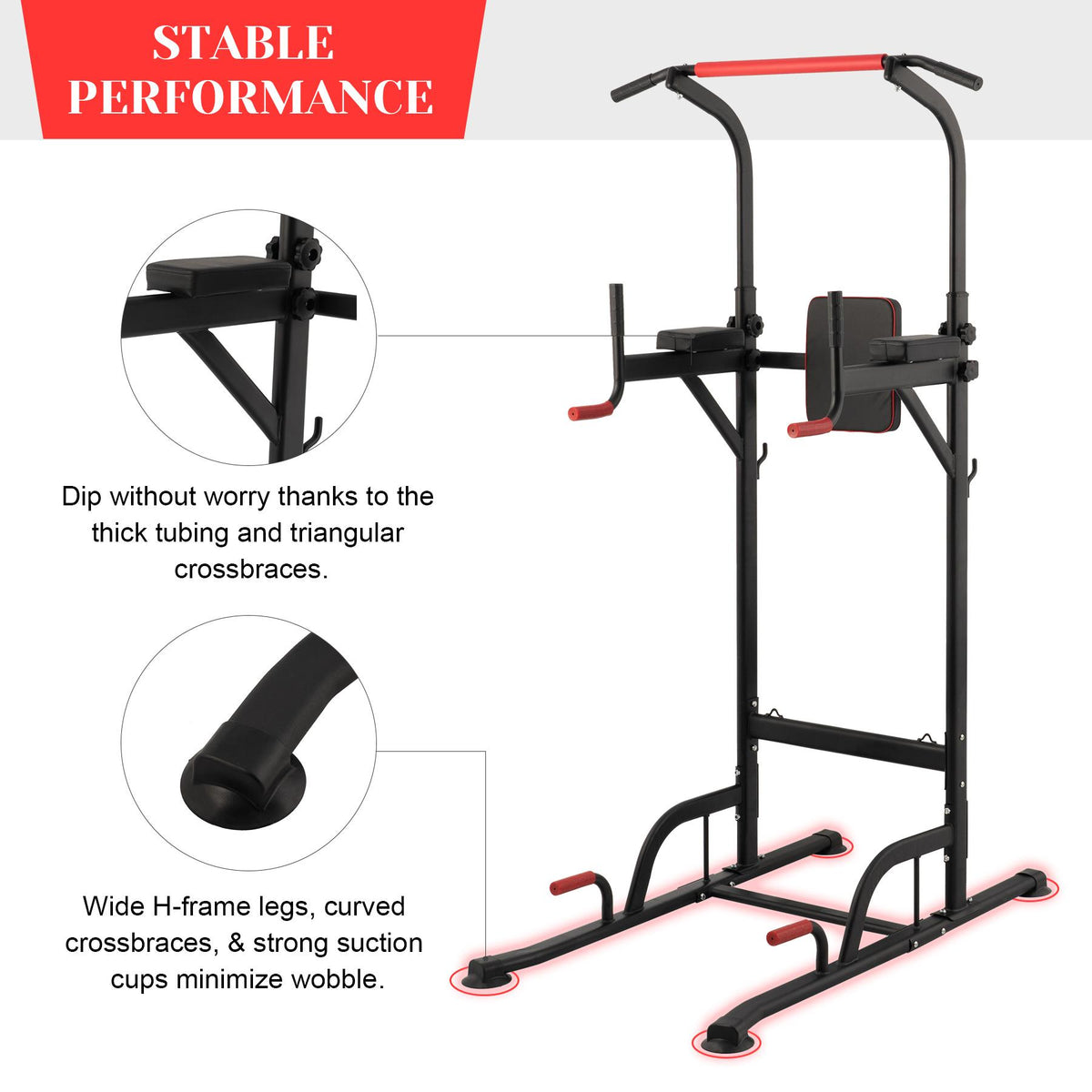 Power Tower Pull Up Bar Dip Station Adjustable Height Home Gym Workout Equipment