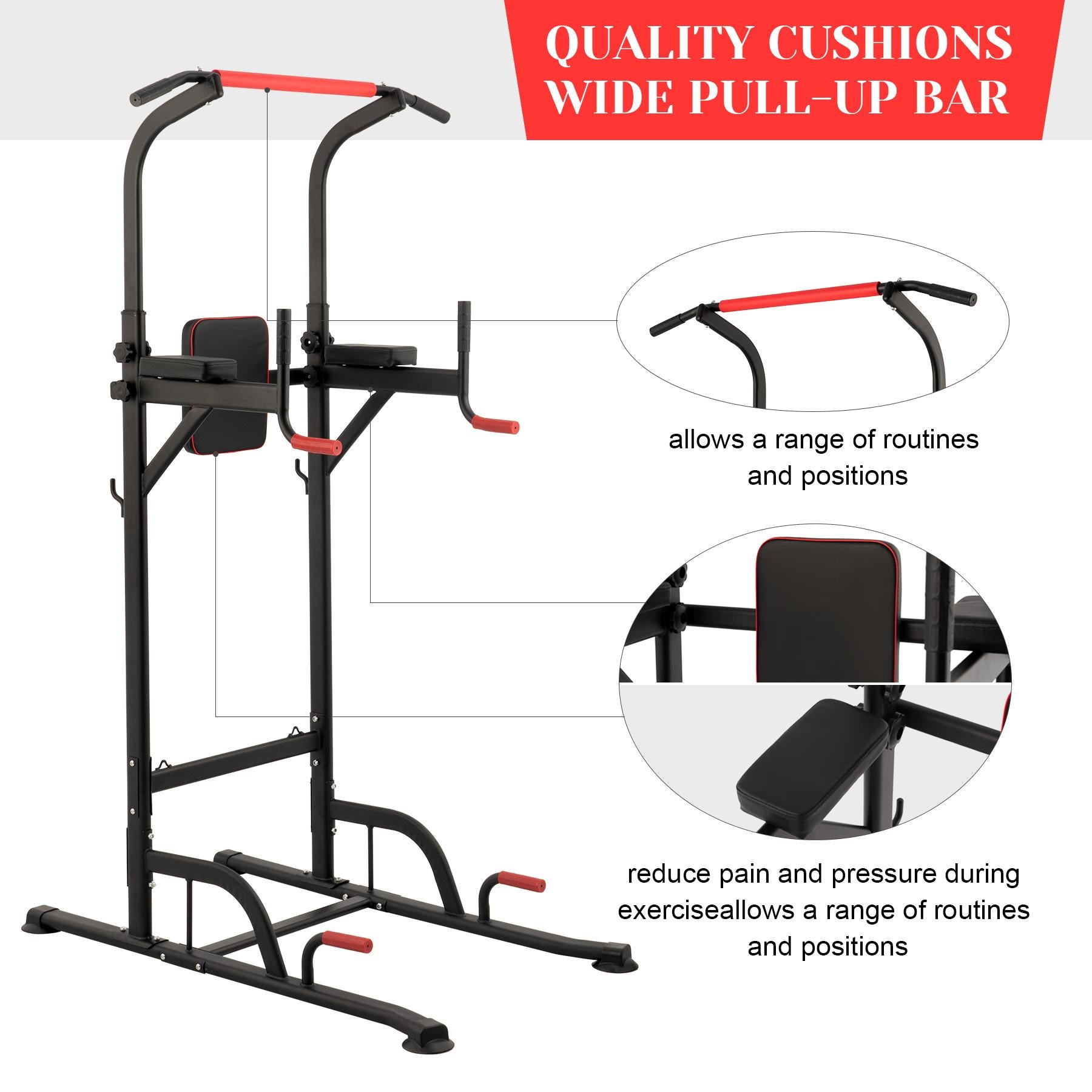 Power Tower Pull Up Bar Dip Station Adjustable Height Home Gym Workout Equipment