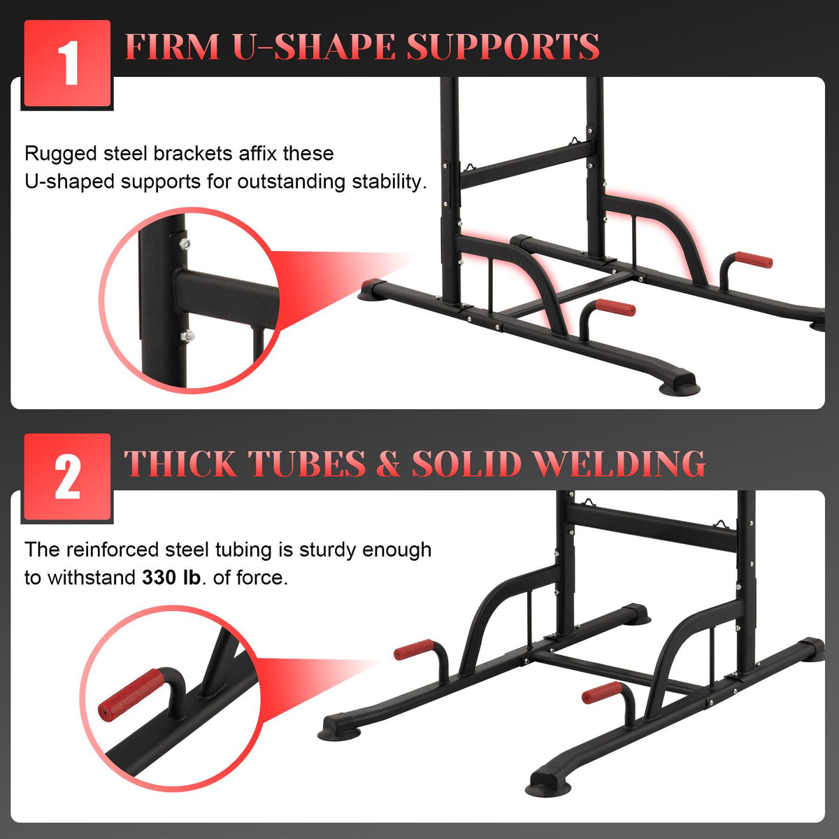 Power Tower Pull Up Bar Dip Station Adjustable Height Home Gym Workout Equipment