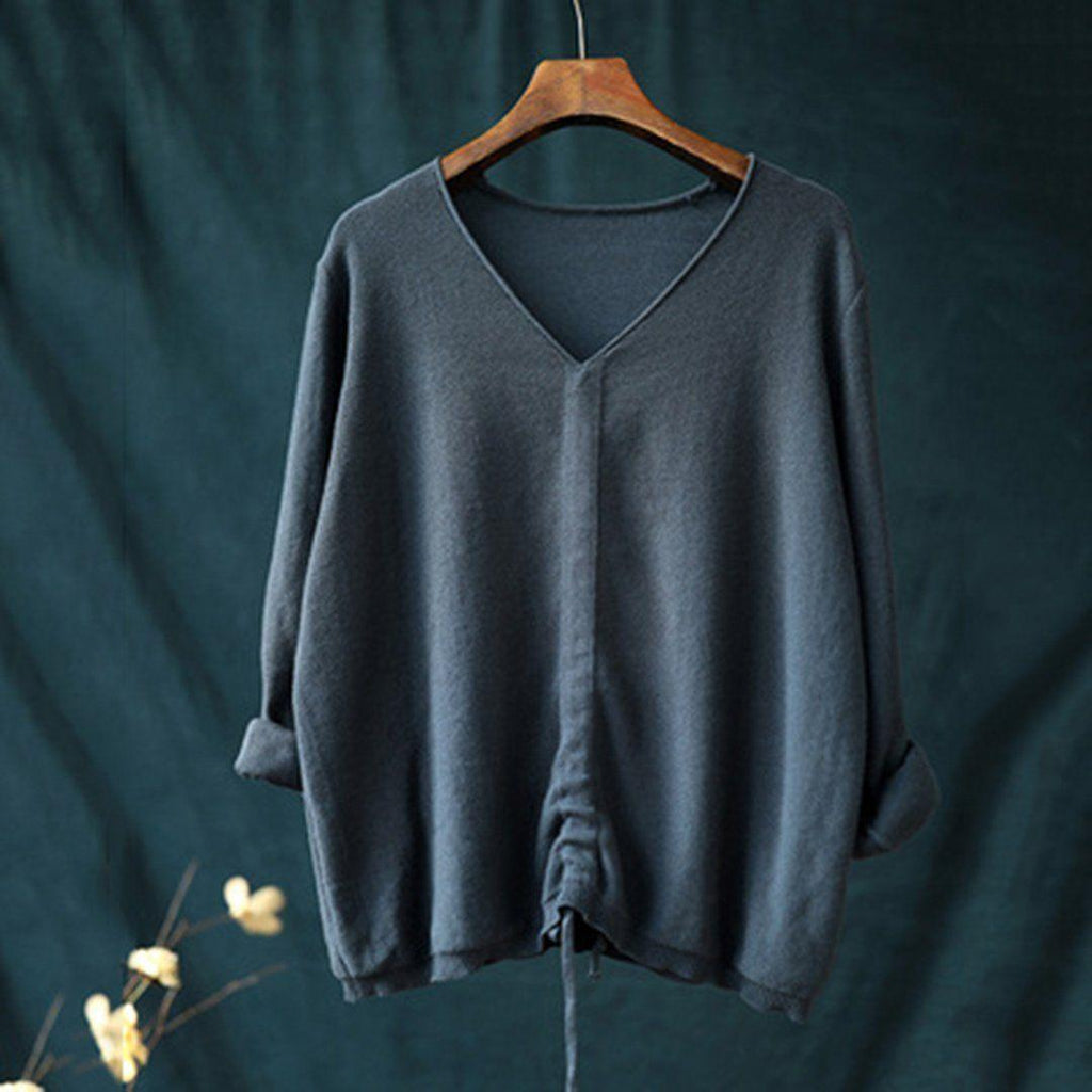 babakud 10 colors v-neck cotton knitted drawstring autumn t-shirt