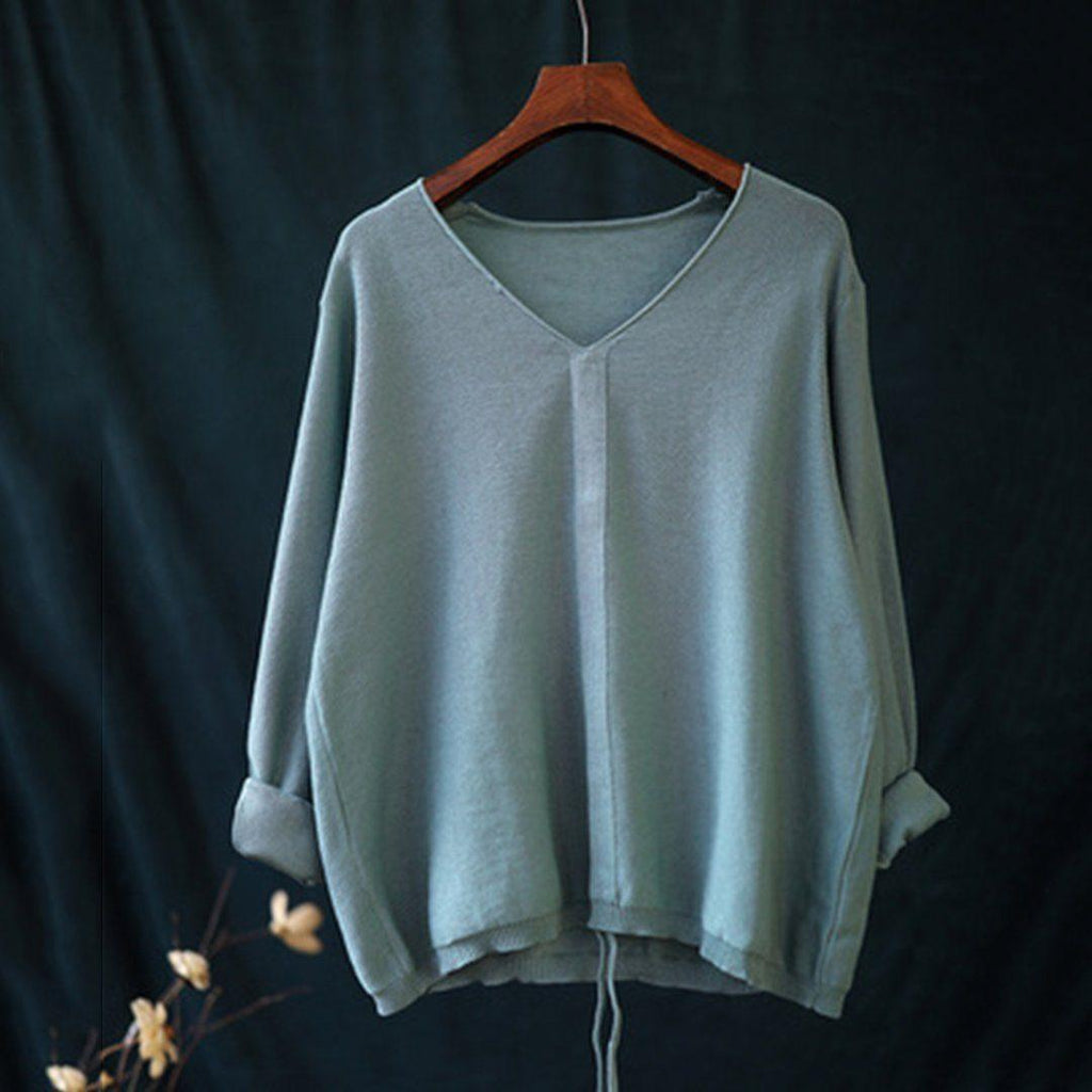 babakud 10 colors v-neck cotton knitted drawstring autumn t-shirt