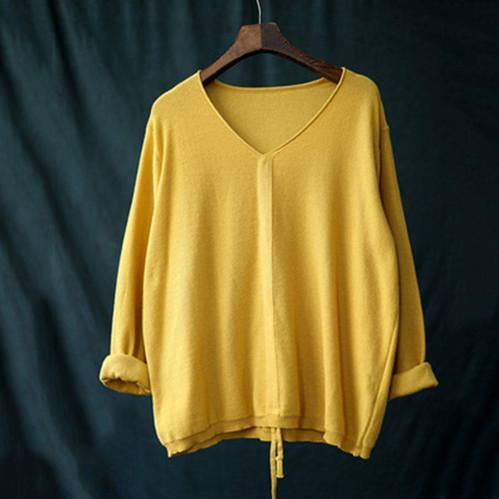 babakud 10 colors v-neck cotton knitted drawstring autumn t-shirt