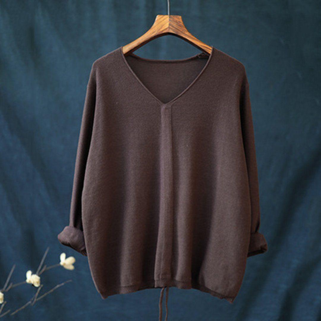 babakud 10 colors v-neck cotton knitted drawstring autumn t-shirt