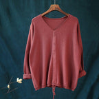 babakud 10 colors v-neck cotton knitted drawstring autumn t-shirt
