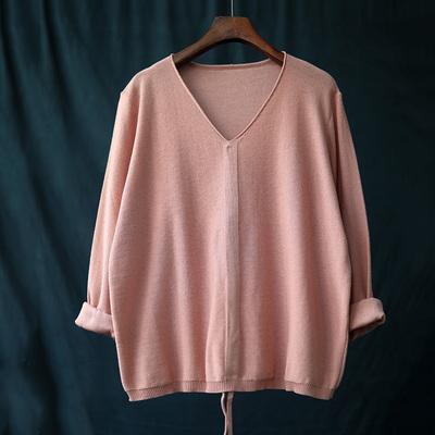 babakud 10 colors v-neck cotton knitted drawstring autumn t-shirt