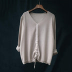 babakud 10 colors v-neck cotton knitted drawstring autumn t-shirt