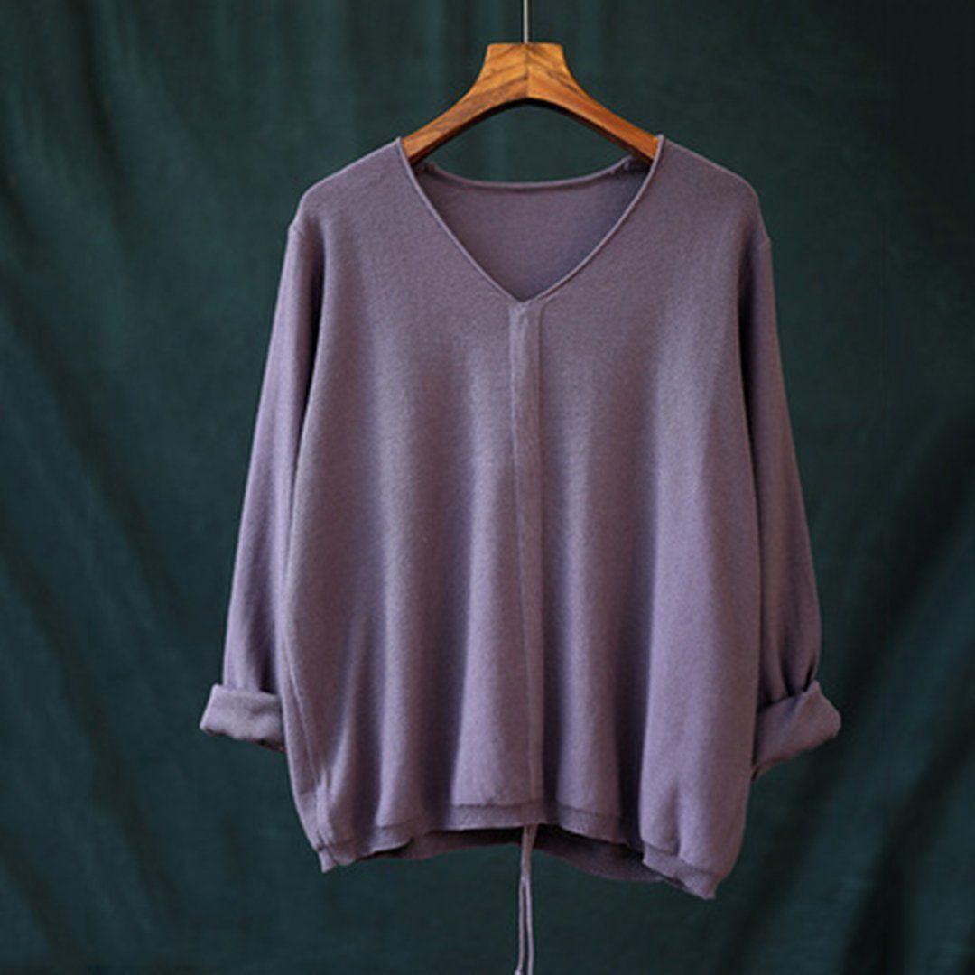babakud 10 colors v-neck cotton knitted drawstring autumn t-shirt