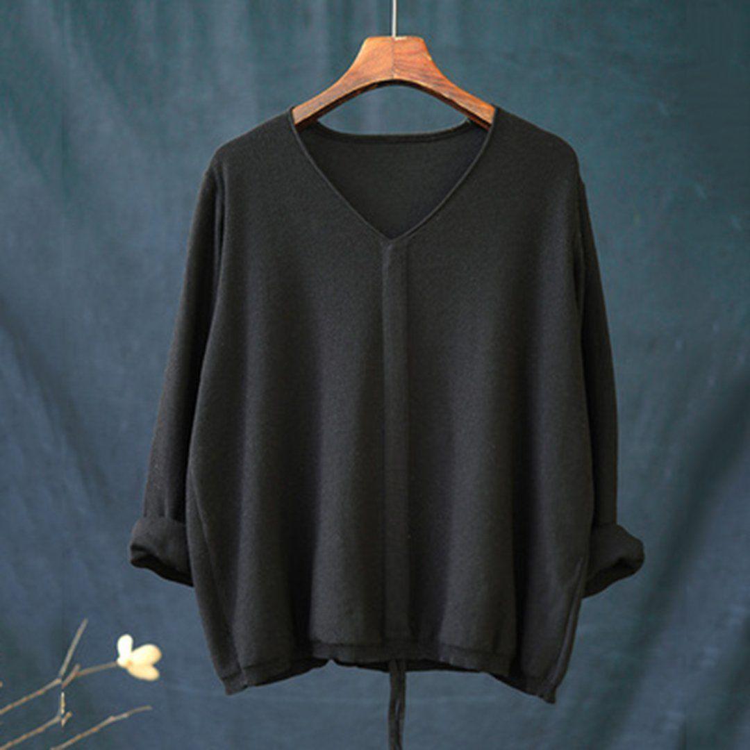 babakud 10 colors v-neck cotton knitted drawstring autumn t-shirt