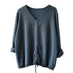 babakud 10 colors v-neck cotton knitted drawstring autumn t-shirt