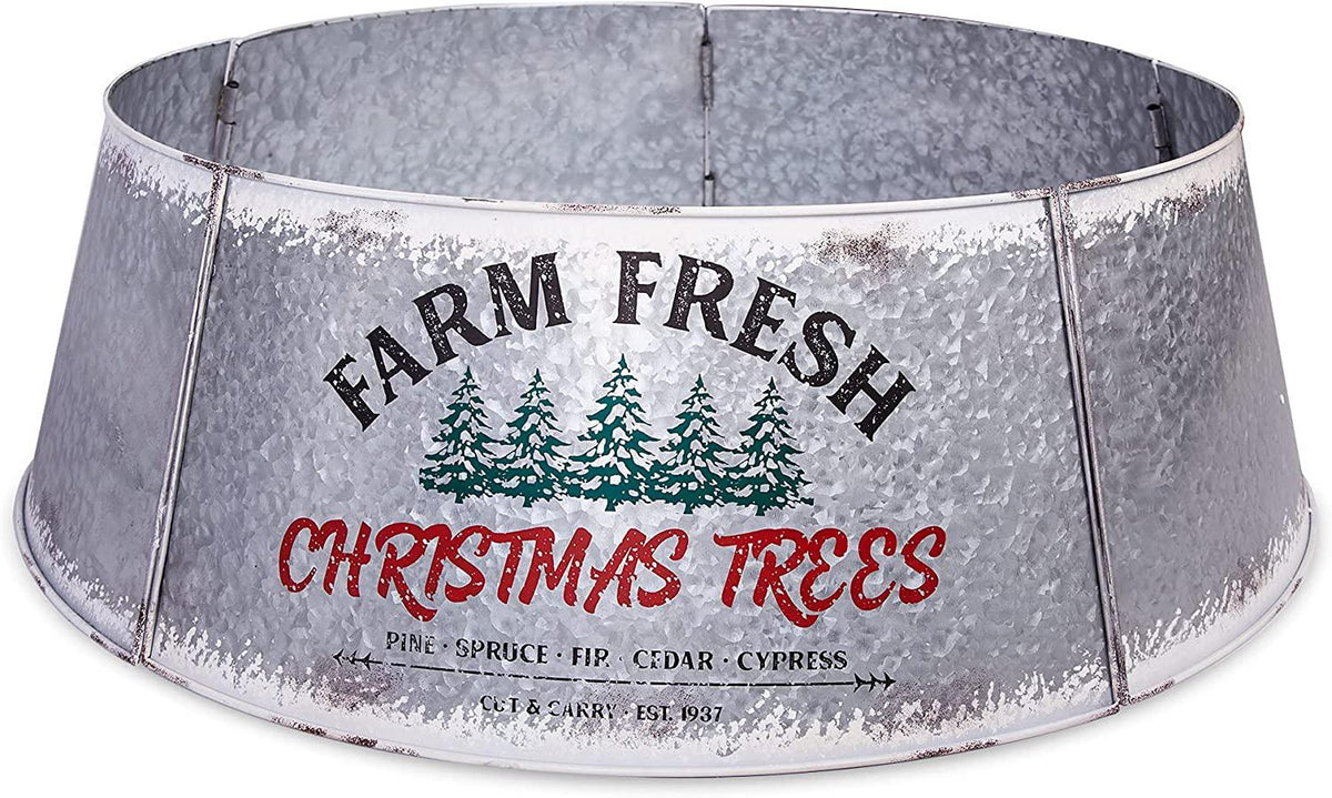 Galvanized Tree Collar - Large To Small Christmas Tree. Adjustable Metal Skirt, Christmas