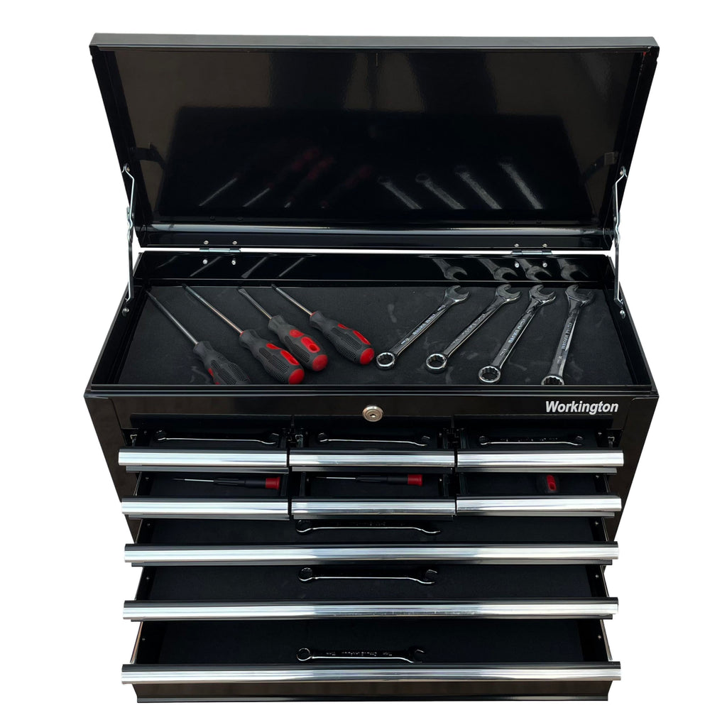 Portable Metal Tool Chest with 9 Drawers, 24" 9-Drawer Tool Chest Cabinet with Ball Bearing Drawer Slides, Steel Tool StoraBox Organizer 4006 Black