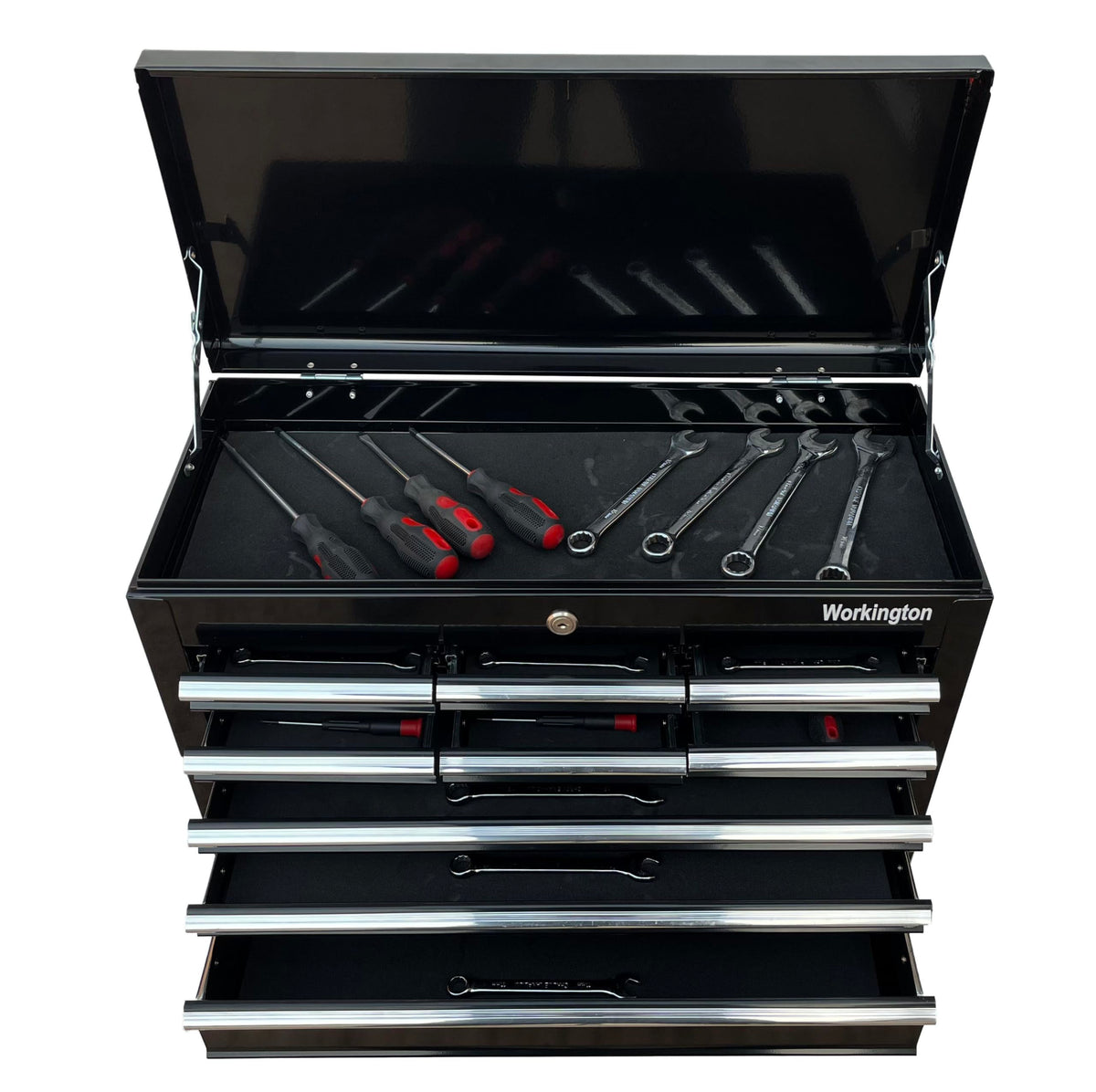 Portable Metal Tool Chest with 9 Drawers, 24" 9-Drawer Tool Chest Cabinet with Ball Bearing Drawer Slides, Steel Tool StoraBox Organizer 4006 Black
