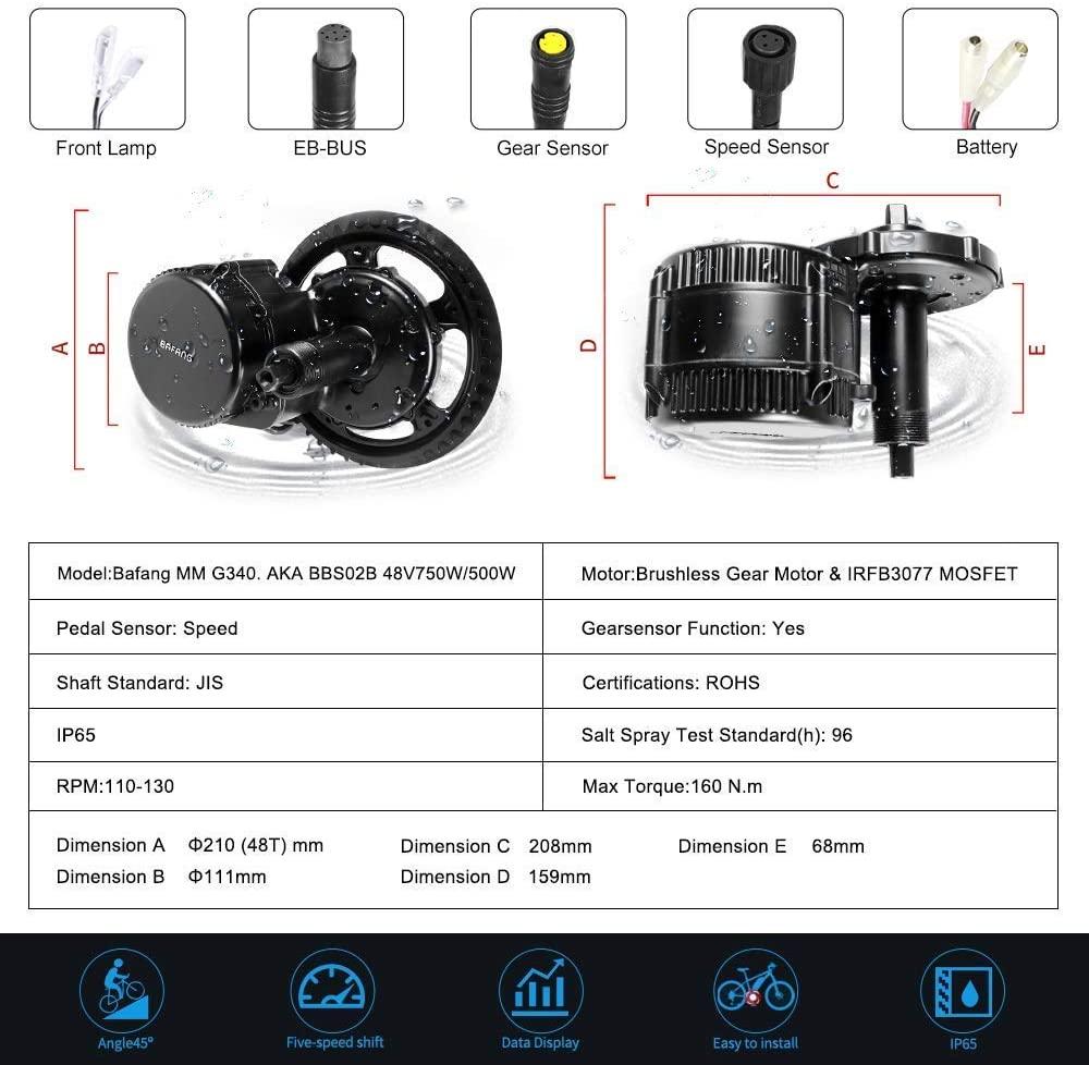 BAFANG BBS02B 48V 750W Ebike Motor with LCD Display 8fun Mid Drive Electric Bike Conversion Kits
