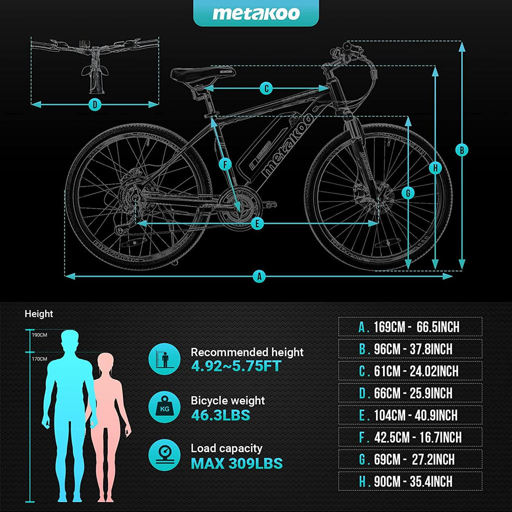 METAKOO 26” Electric Mountain Bike, 350W Motor, 3 Hours Fast Charge, 36V Removable Battery, 20Mph Electric Bicycle with 21 Speed Gears | White