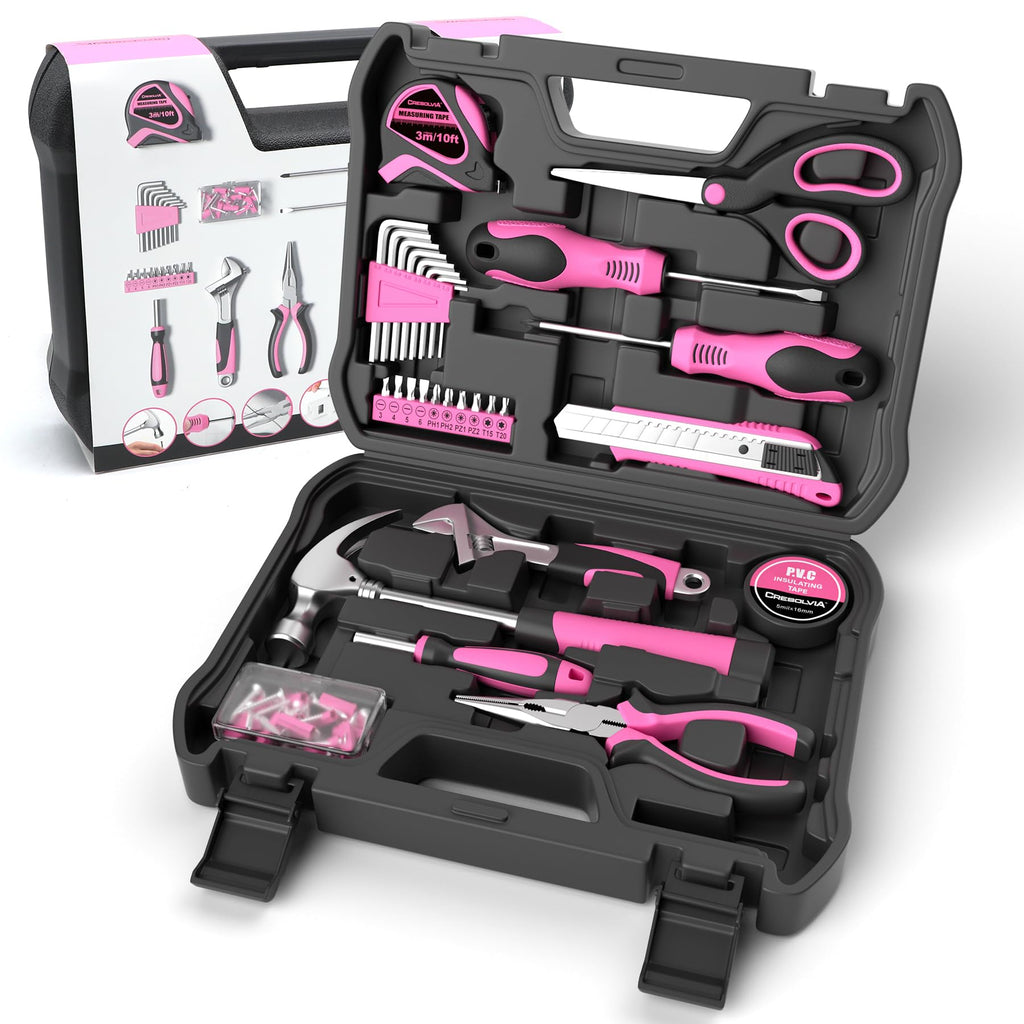 Pink Tool Kit 69 Piece Tool Kit for Women Small Basic Hand Tool Box Home Tool Set Perfect for Ladies and Girls with General Home Repairs, DIY Project,Office and ColleDormitory Use