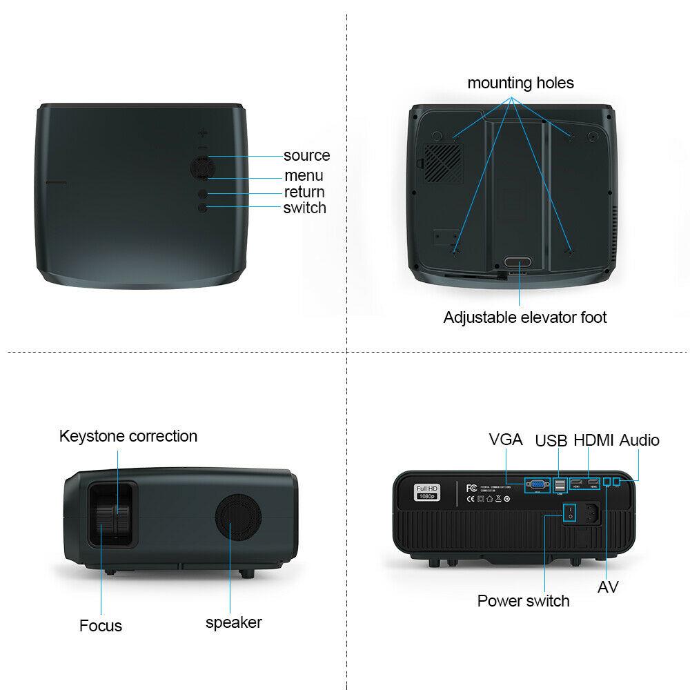 8500lumen hd projector native 1080p home hdmi theater tv movie daytime usb zoom