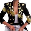 Women r Coat Fashion Printed Slim Long Sleeve Jacket Double-Breasted Blouse Top