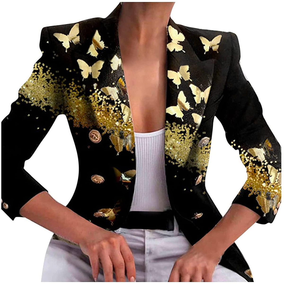 Women r Coat Fashion Printed Slim Long Sleeve Jacket Double-Breasted Blouse Top