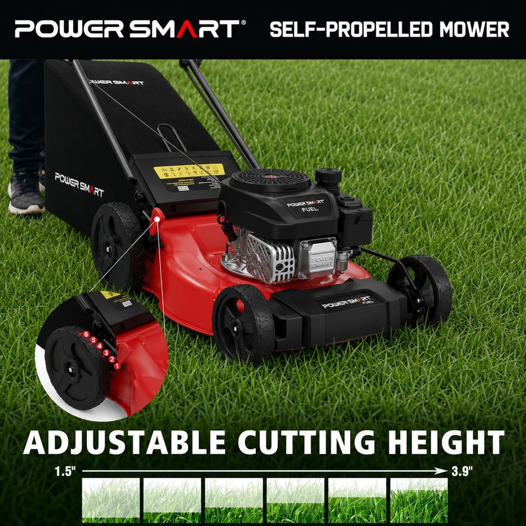 21" Gas Self-Propelled Lawn Mower for Hills &amp; Medium Yards | 170cc OHV | 3-in-1 Mulching/Bagging/Dischar| 6-Position Height | Alloy Steel Deck | Easy Start | Rear-Wheel Drive