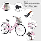 Yacolife 26'' Women Comfort Bikes, Comfortable Commuter Bicycle with Basket and Back Seat, Beach Cruiser Bike for Picnic, Shopping, Pink