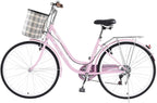 Yacolife 26'' Women Comfort Bikes, Comfortable Commuter Bicycle with Basket and Back Seat, Beach Cruiser Bike for Picnic, Shopping, Pink