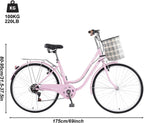 Yacolife 26'' Women Comfort Bikes, Comfortable Commuter Bicycle with Basket and Back Seat, Beach Cruiser Bike for Picnic, Shopping, Pink