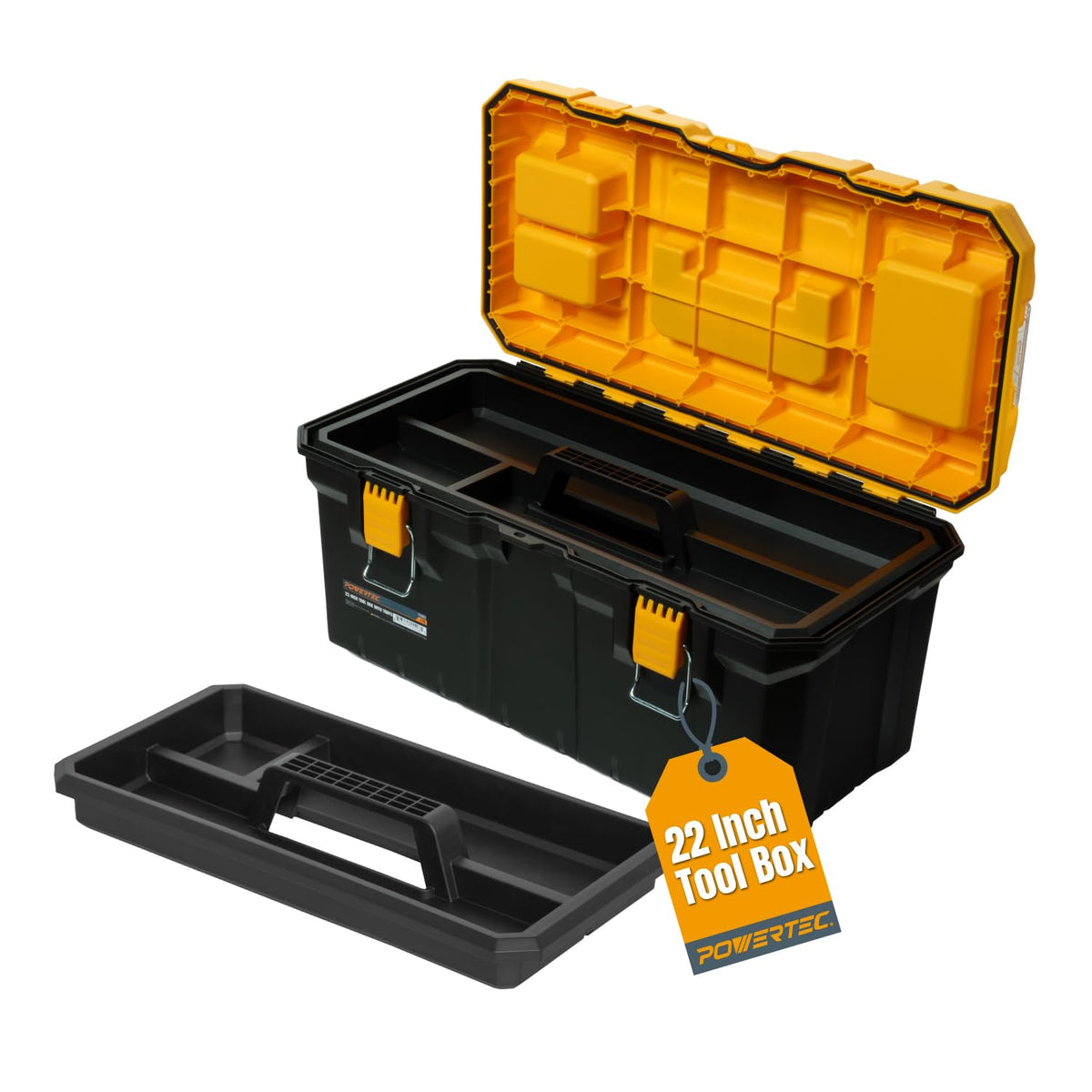 22-Inch Tool Box with Trays - Lockable, Metal Latch, Organizer, Portable Storafor Tools, Small or Mid-Sized Parts (72363)