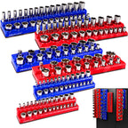 Magnetic Socket Organizer Set, 6PCS Socket Holder, 1/4", 3/8", 1/2" Sockets Holds 143 Pieces Magnetic Sockets Trays (Blue&red, 6 Pcs)