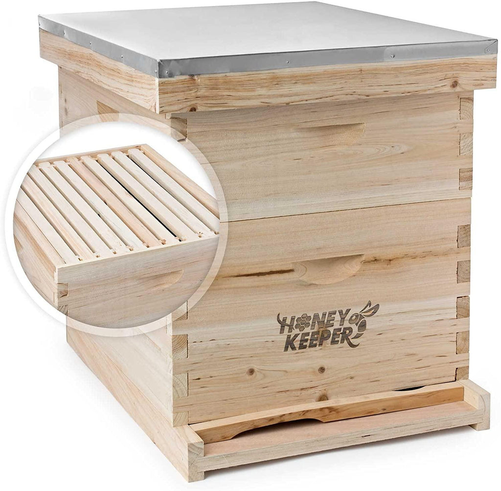 honey keeper beehive 20 frame complete box kit (10 deep and 10 medium) with metal roof for langstroth beekeeping