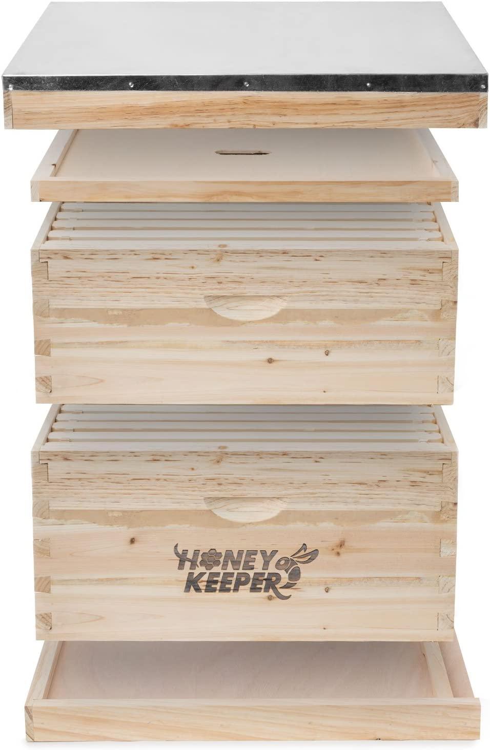 honey keeper beehive 20 frame complete box kit (10 deep and 10 medium) with metal roof for langstroth beekeeping
