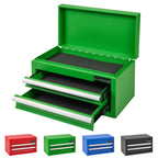 Mini Tool Box - Metal Tool Chest with 2 Drawers & PVC Drawer Liners for Workbench or Desk, Powder-Coated Steel Small Toolbox - Multi-Purpose Storafor Machinists Tools, DIY, 3D Printer Parts - Green