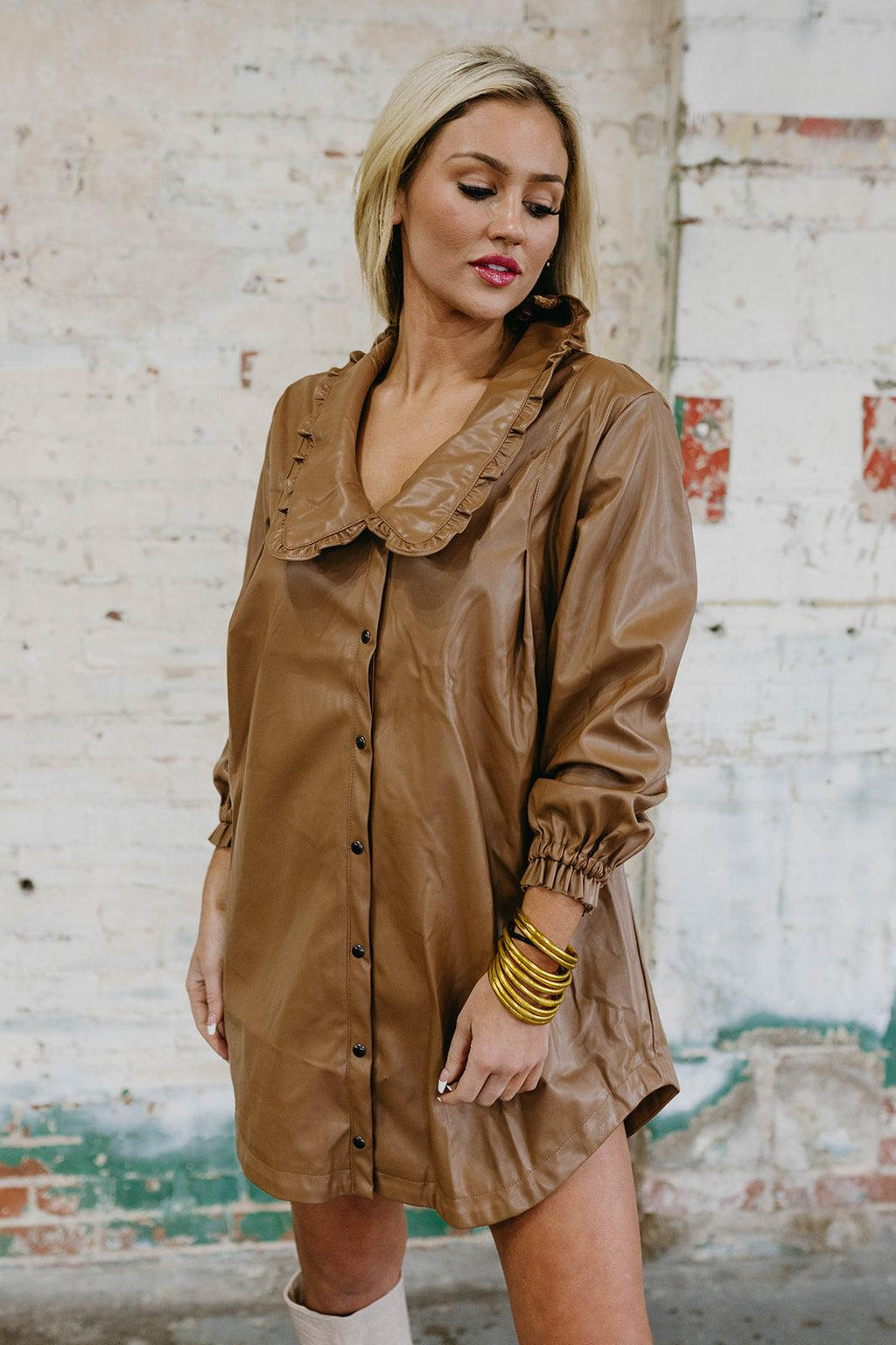 leather button dress