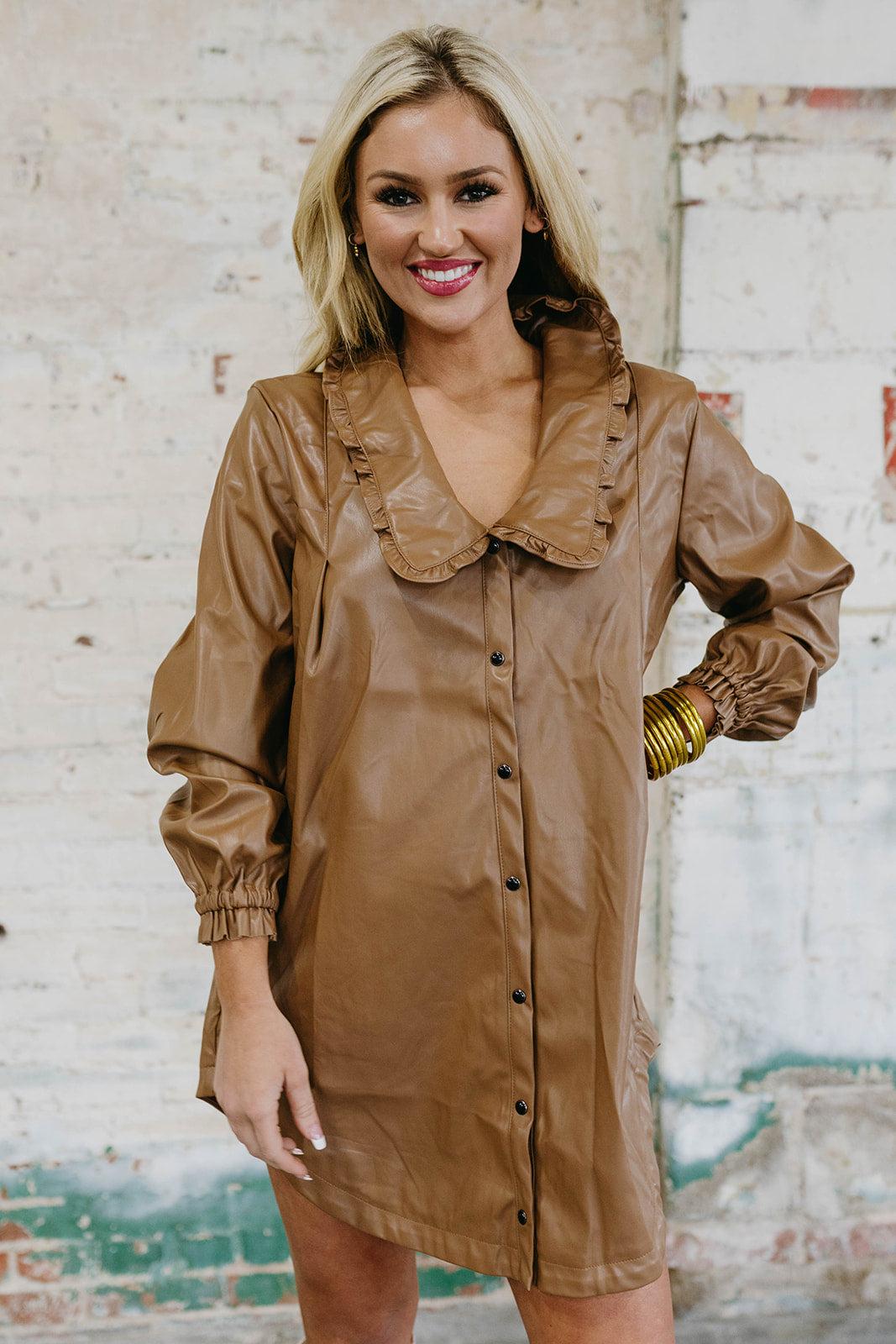 leather button dress