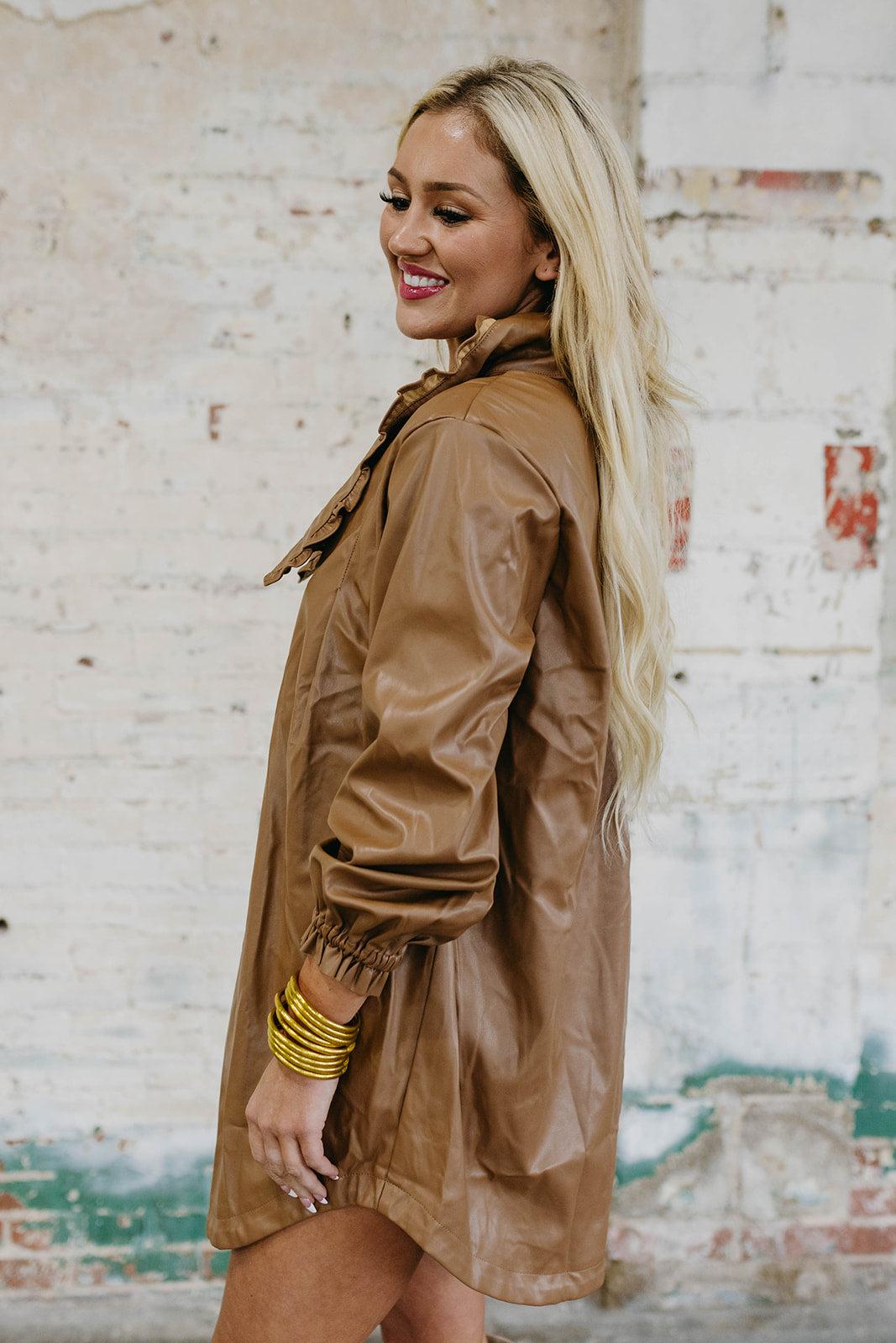 leather button dress