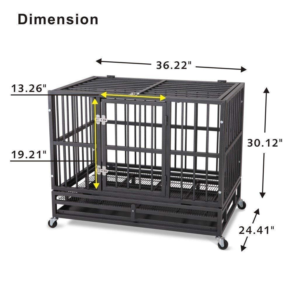 JY QAQA PET Heavy Duty Dog CaStrong Folding Metal Crate Kennel for Medium and LarDogs with Double Door, Two Prevent Escape Lock, Tray and Rolling Wheels (36 38'' 42 48")