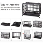 JY QAQA PET Heavy Duty Dog CaStrong Folding Metal Crate Kennel for Medium and LarDogs with Double Door, Two Prevent Escape Lock, Tray and Rolling Wheels (36 38'' 42 48")