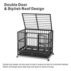 JY QAQA PET Heavy Duty Dog CaStrong Folding Metal Crate Kennel for Medium and LarDogs with Double Door, Two Prevent Escape Lock, Tray and Rolling Wheels (36 38'' 42 48")
