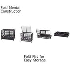 JY QAQA PET Heavy Duty Dog CaStrong Folding Metal Crate Kennel for Medium and LarDogs with Double Door, Two Prevent Escape Lock, Tray and Rolling Wheels (36 38'' 42 48")