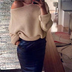 Women's Clothing - Fashion Cotton Sexy Loose One Shoulder Sweater