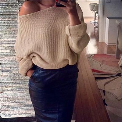 Women's Clothing - Fashion Cotton Sexy Loose One Shoulder Sweater