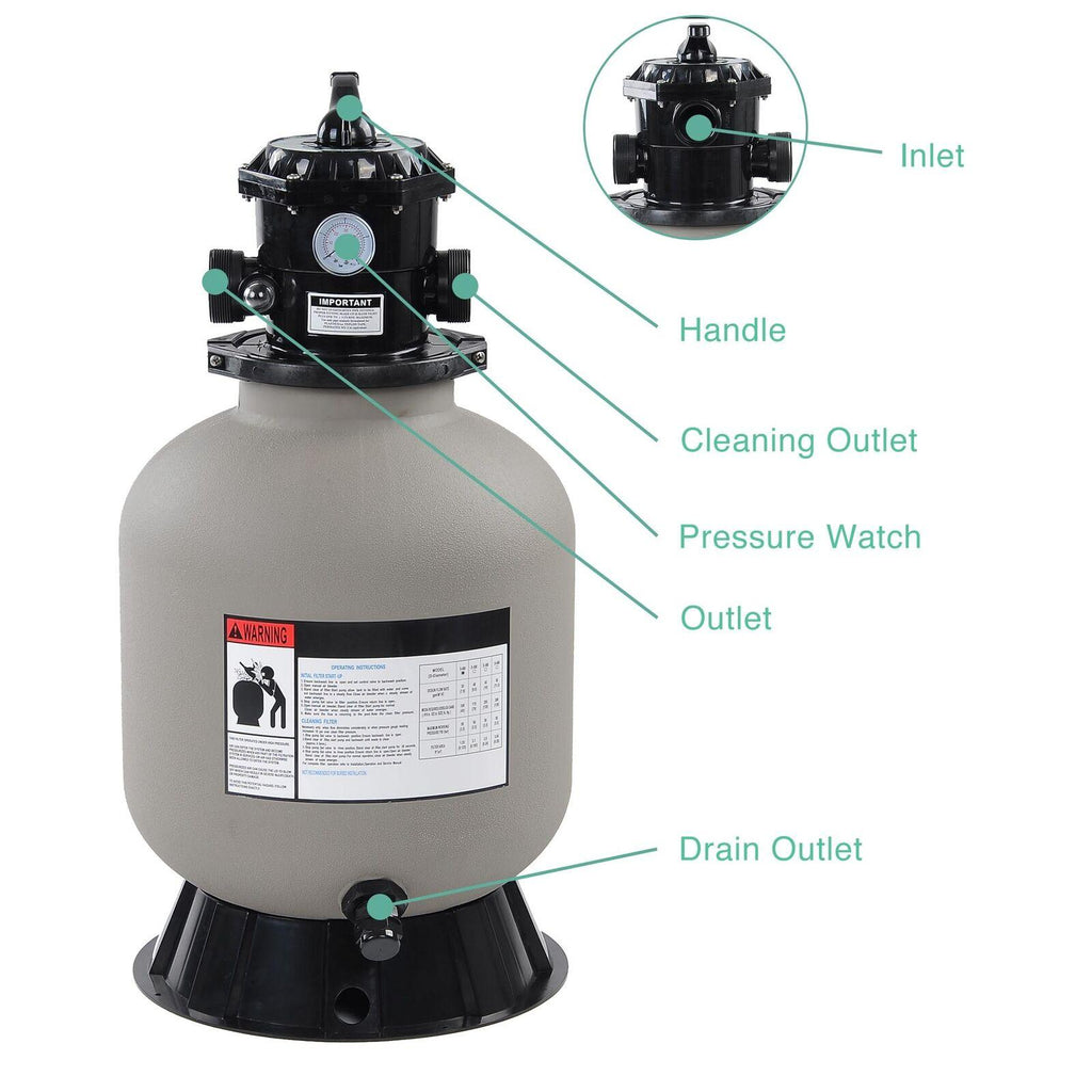 16" swimming pool sand filter above inground pond fountain fit 0.35-0.75hp pump