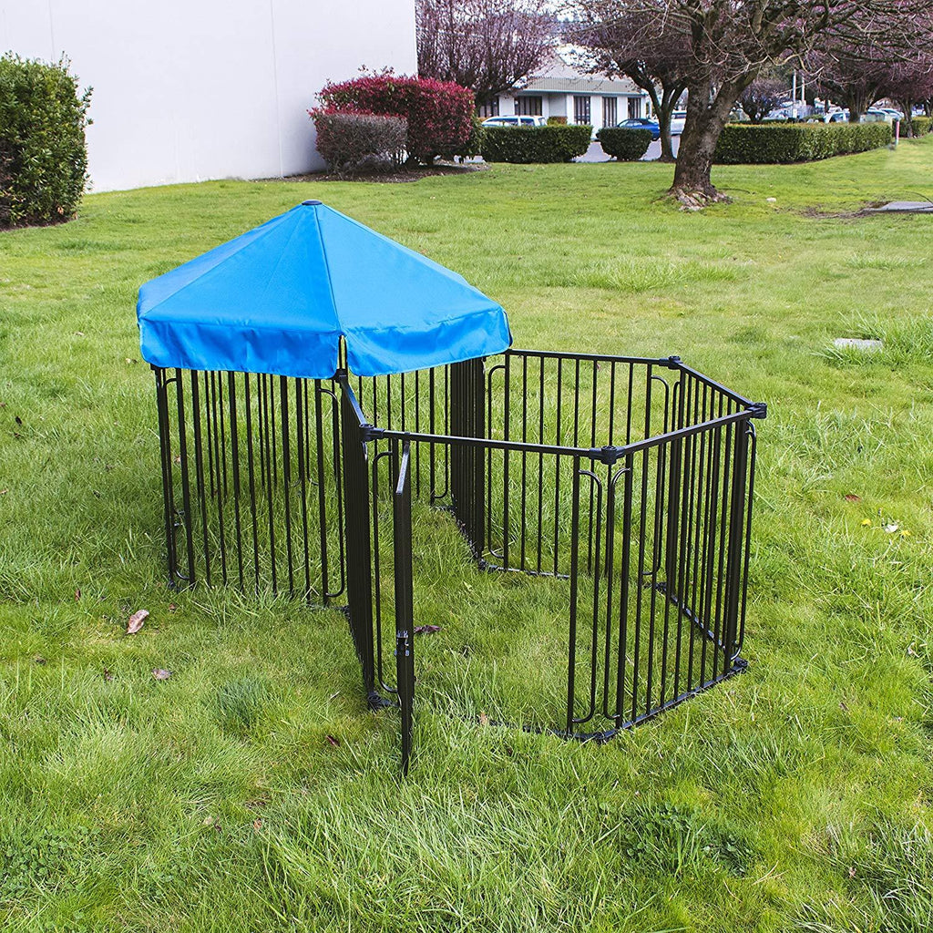ALEKO DK10P48BL 10 Panel Heavy Duty Modular Dog Playpen Kennel with Door and Umbrella Medium Sized 22.5 x 30 Inches Blue