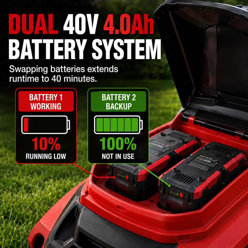 20" Self Propelled Cordless Lawn Mower,40V 2x4.0 Ah Battery Lawn Mower with Dual Battery Slots &amp; Steel Deck, 3-in-1 Walk-Behind Mower (Bagging/Mulching), Space Saving Foldable