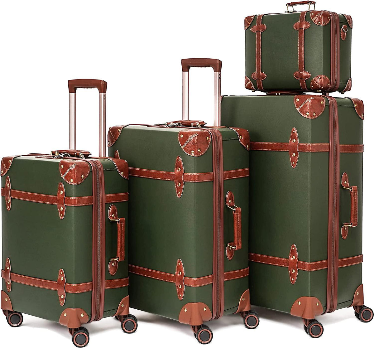 Luggage Sets of 4 Pieces, Carry On Cute Suitcase with Rolling Spinner Wheels TSA Lock Luggage 14"+20"+24"+28" (Dark Green)