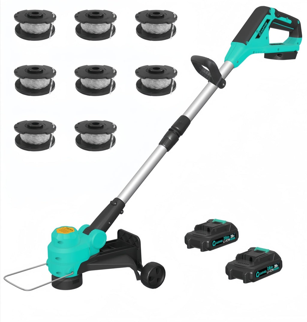 String Trimmer Cordless - Weed Wacker Battery Powered Electric Weed Trimmer with 2x2.0Ah Batteries, 12" Grass Cutter Auto Line Feed, Lawn Trimmer with 8 Pcs Spools, Lightweight Edger Lawn Tool