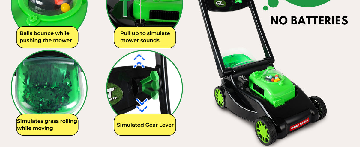 Kids Lawn Mower with Realistic Grass-Cutting Action and Sounds – No Batteries Required | Fun Outdoor Push Toy, Birthday Gift &amp; Holiday Present for 3, 4, 5, 6Year Old Boys and Girls (Black)