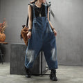 Retro Denim Bib Female Casual Striped Long Jumpsuits